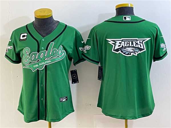 Womens Philadelphia Eagles Green Team Big Logo With 3-Star C Patch Cool Base Stitched Baseball Jersey(Run Small)->->Women Jersey